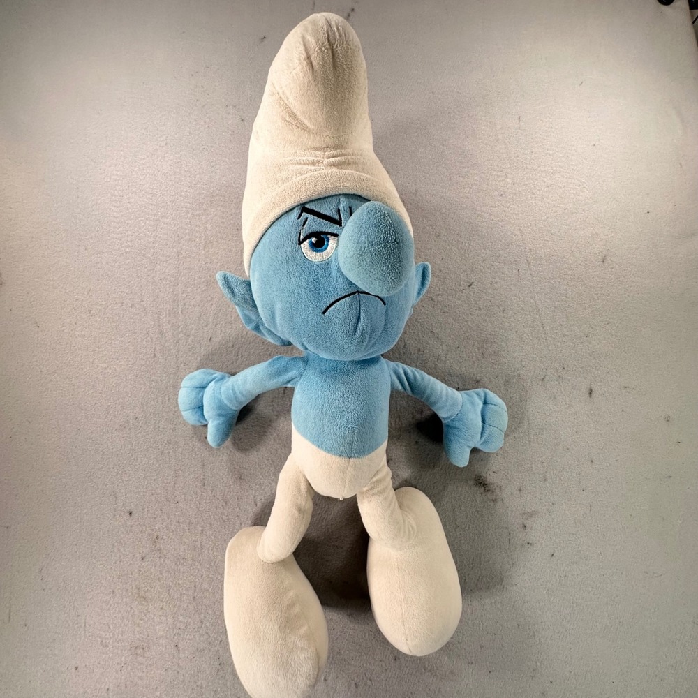 The Smurfs Grouchy Grumpy Smurf Plush Stuffed Animal Blue White 20" Inch Toy